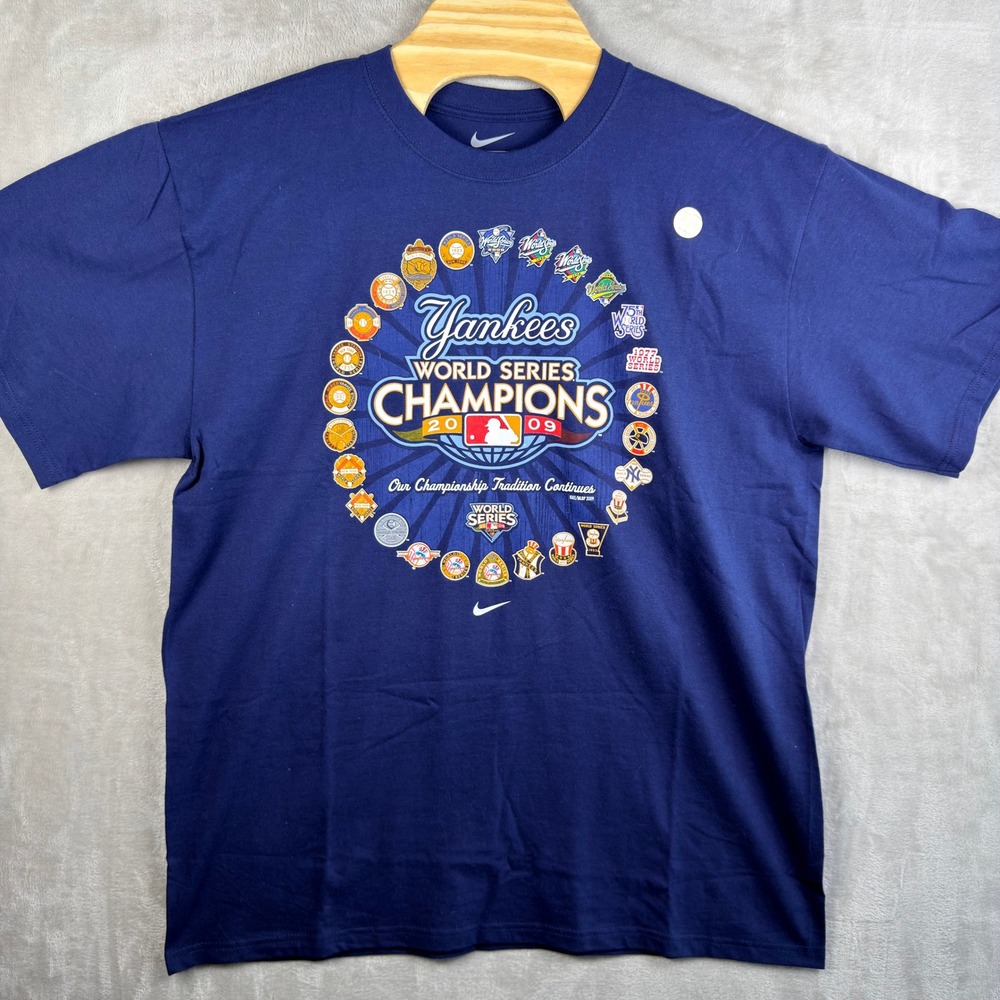 Nike New York Yankees T Shirt Mens XL Blue 2009 World Series Champions Graphic - Picture 2 of 6